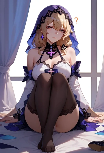 star rail,black swan,jk uniform, stockings  - AI generated anime art